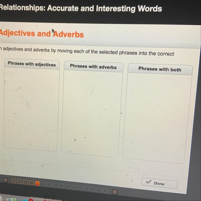 Identify phrases that contain adjectives and adverbs by moving each of the selected-example-1