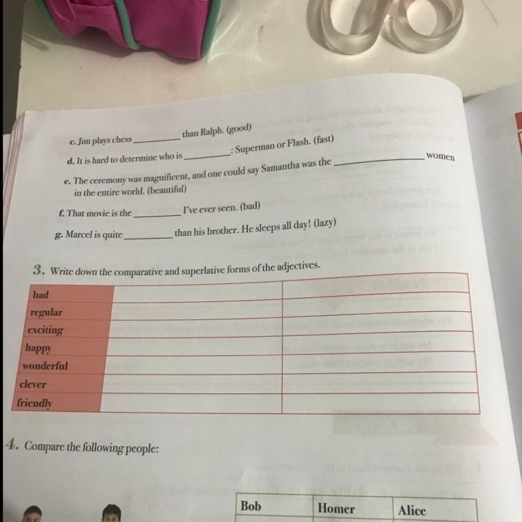 3. Write down the comparative and superlative forms of the adjectives. bad_________|________ regular-example-1