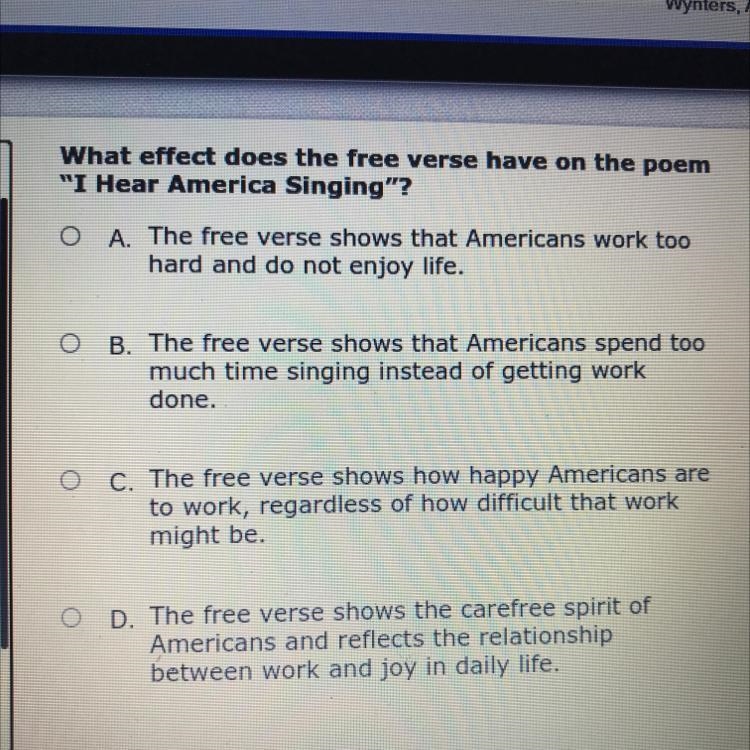 What effect does the free verse have on the poem "I Hear America Singing&quot-example-1