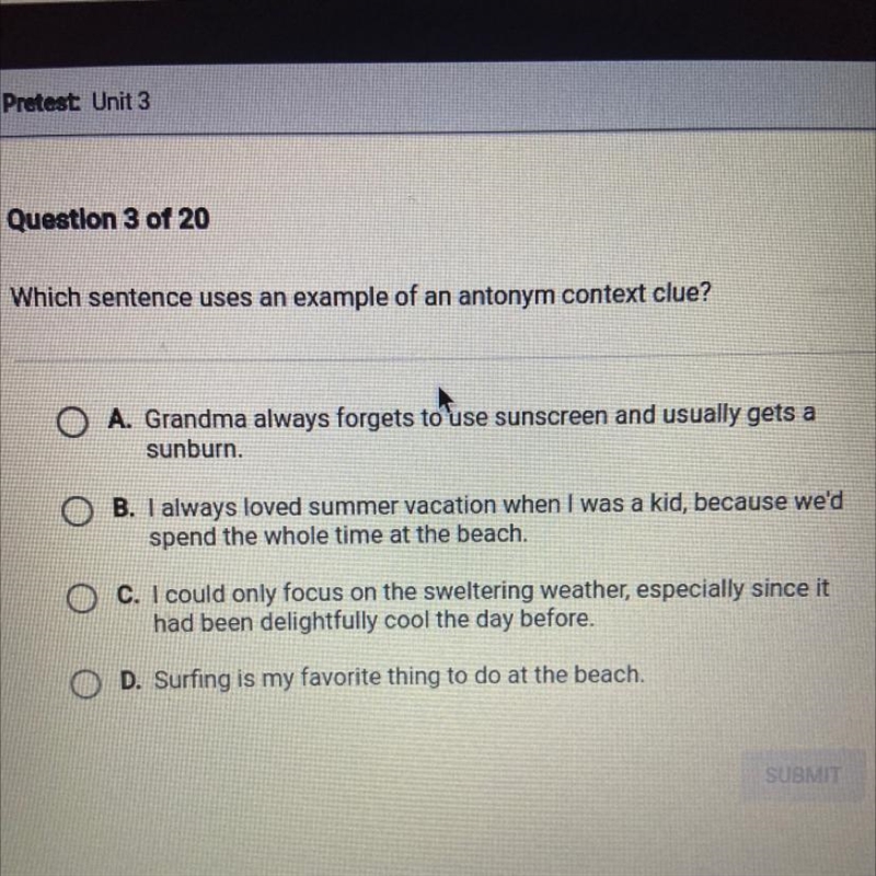 Which sentence uses an example of an antonym context clue?-example-1