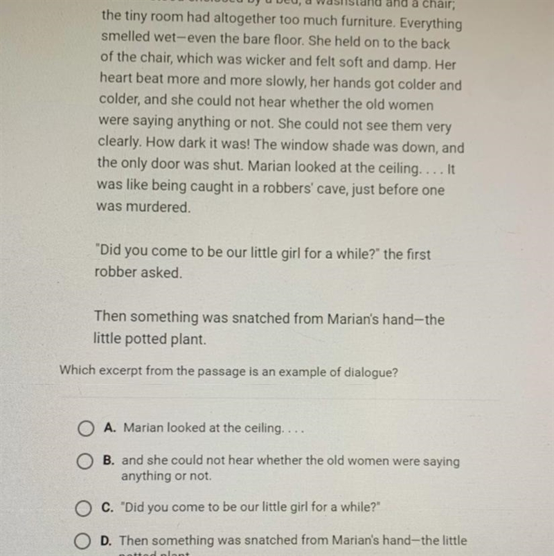 Which excerpt from the passage is an example of dialogue?-example-1