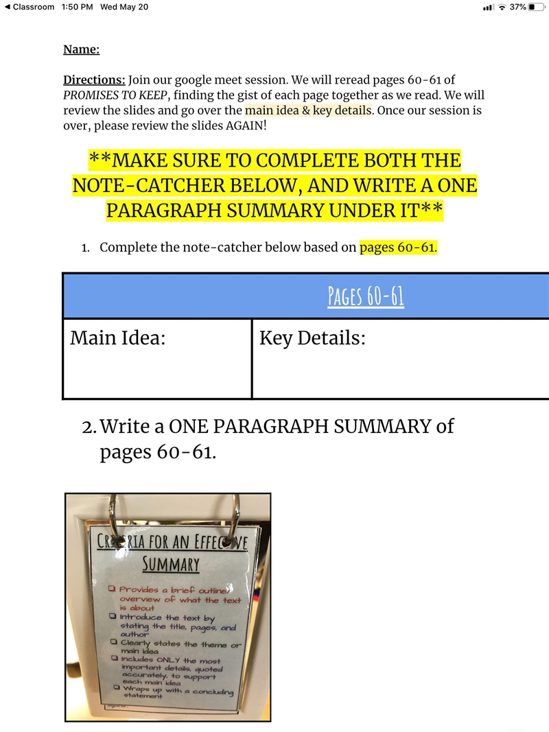 Write one main idea and 2 key details and make a One paragraph summary with it (Promises-example-5