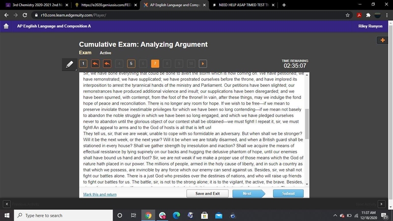 NEED HELP ASAP TIMED TEST All the following excerpts from the first paragraph support-example-2