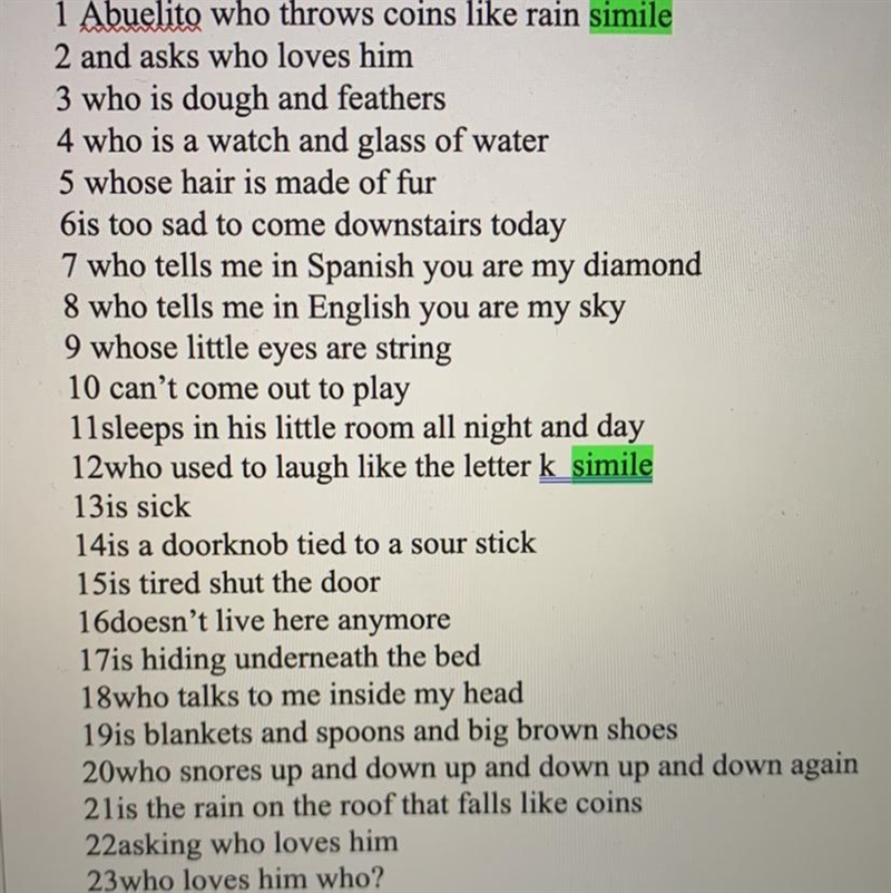 How does “Abuelito who throws coins like rain” contribute to the poems meaning?-example-1