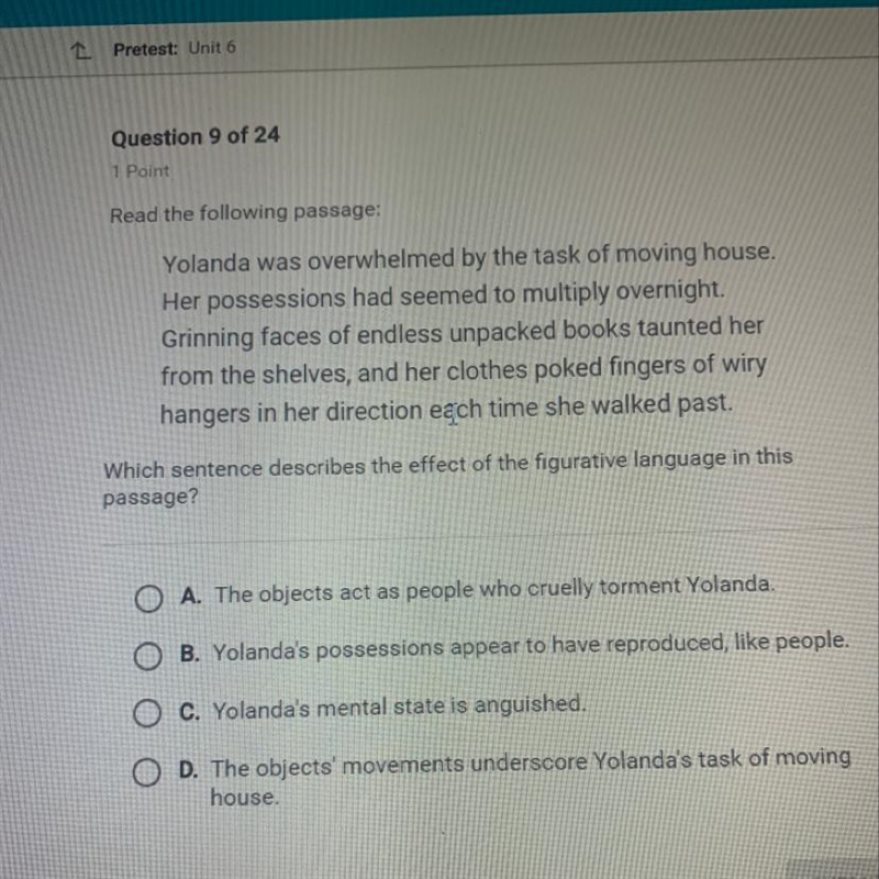 Which sentence describes the effect of the figurative language in this passive?-example-1