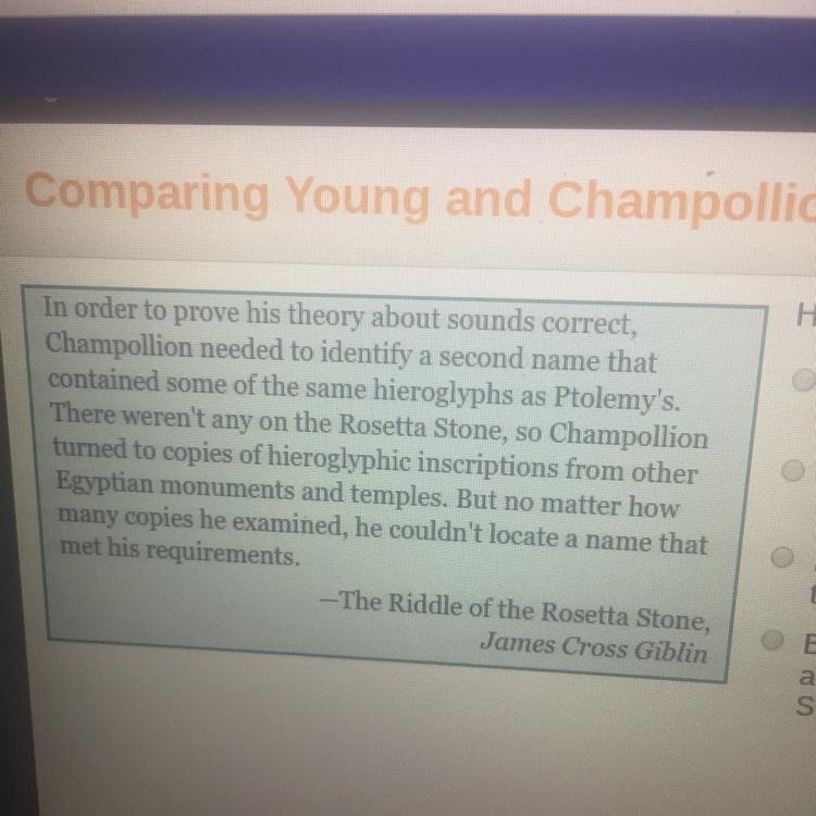 How were Champollion and Young similar? Both thought hieroglyphs represented sounds-example-1