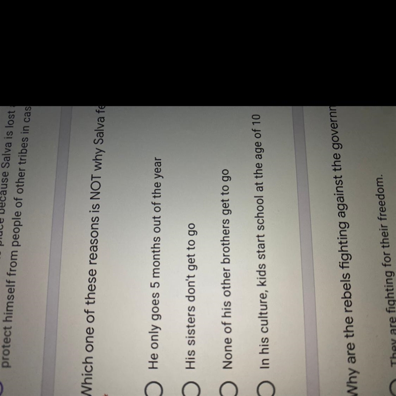 Which one of these reasons is NOT why Salva feels lucky to go to school?-example-1