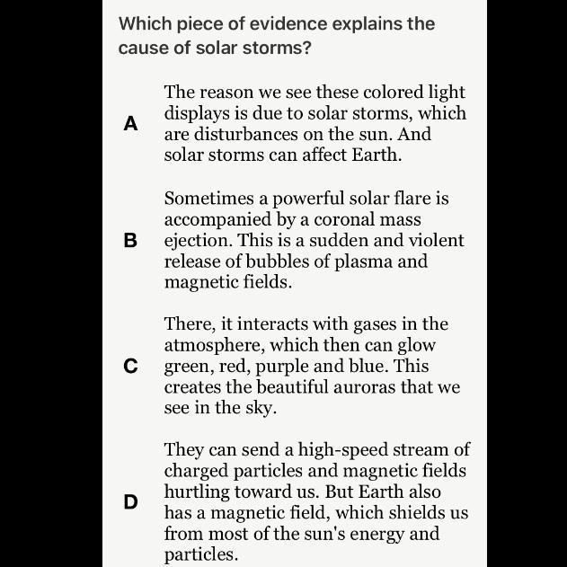 Which piece of evidence explains the cause of solar storms? pls don’t guess :(-example-1