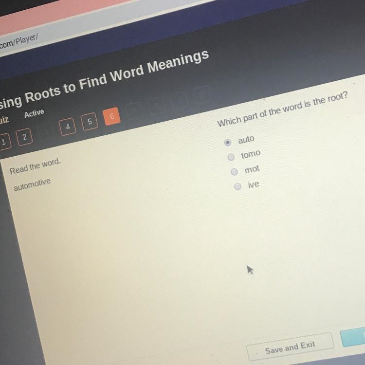 Which part of the word is the root? auto tomo mot ive-example-1