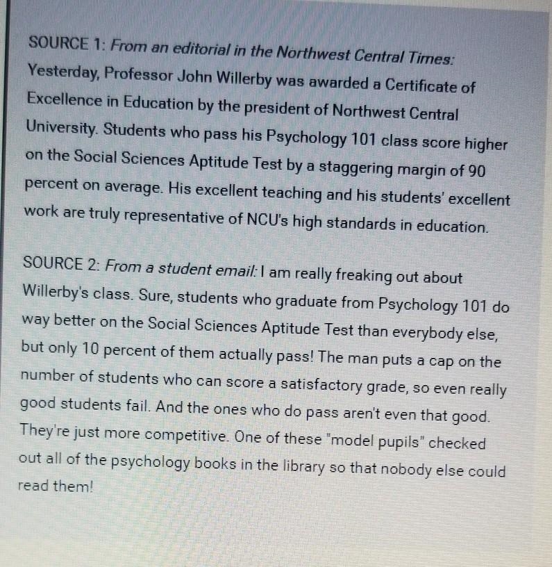 HELP!! which claim do the two sources most clearly disagree on? a.) the students who-example-1