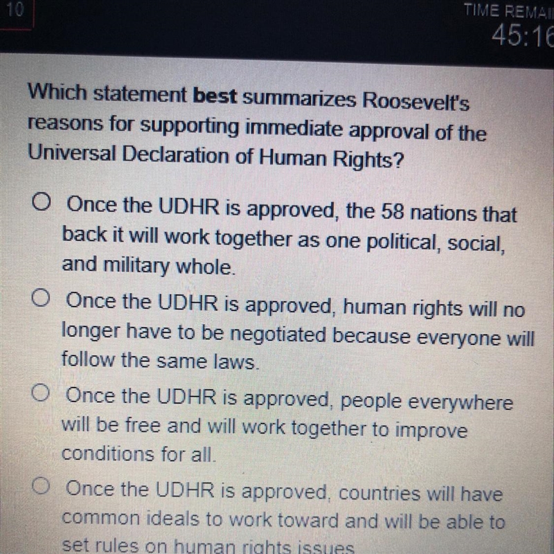 Which statement best summarizes Roosevelt's reasons for supporting immediate approval-example-1