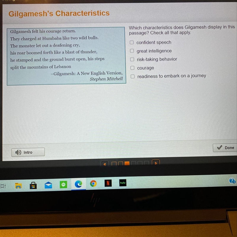 Which characteristics does Gilgamesh display in this passage? Check all that apply-example-1