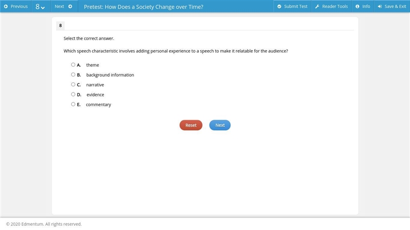 Select the correct answer. Which speech characteristic involves adding personal experience-example-1