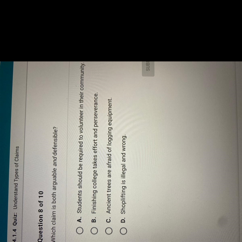 Which claim is both arguable and defensible?-example-1