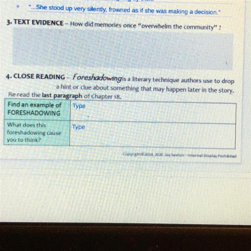 Can anyone help me with these 2 questions for chapter 18 of the giver ?-example-1