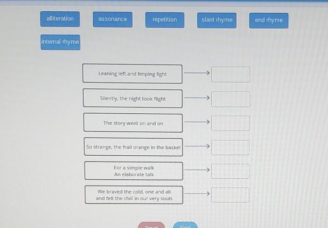 Drag the tiles to the correct boxes to complete the pairs. Match each poetry excerpt-example-1