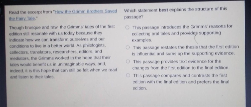 Read the excerpt from "How the Grimm Brothers Saved the Fairy Tale." Which-example-1