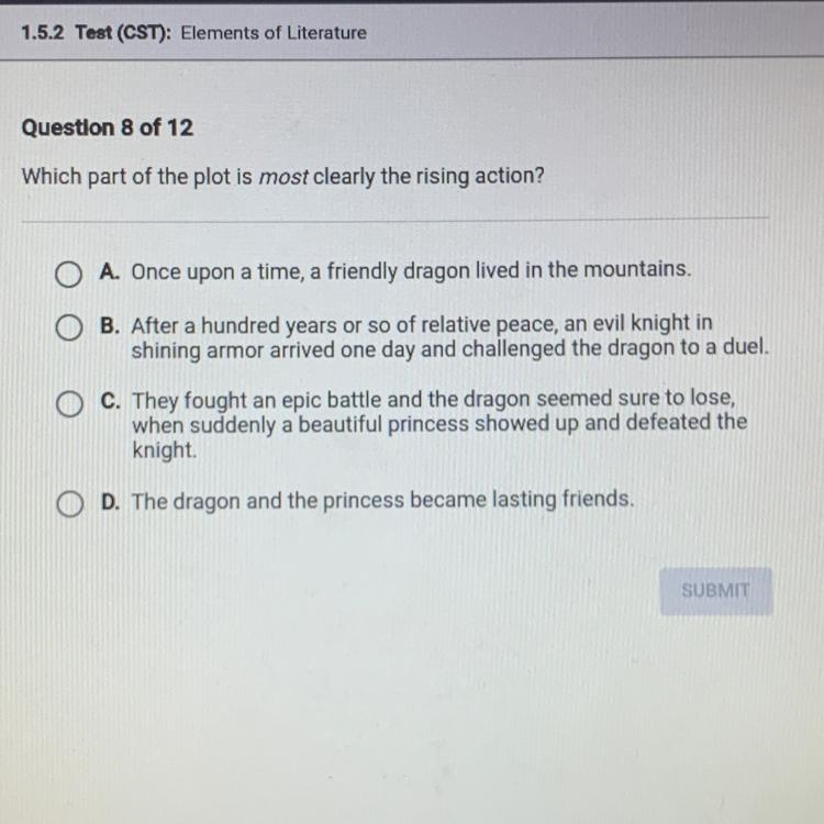 Which part of the pot is most clearly the rising action ?-example-1