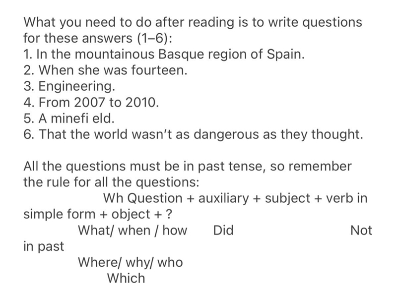 Could you help me, just do those 6 sentences and turn them into a question-example-1