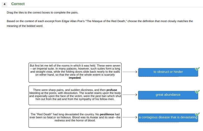 Based on the context of each excerpt from Edgar Allan Poe’s "The Masque of the-example-1