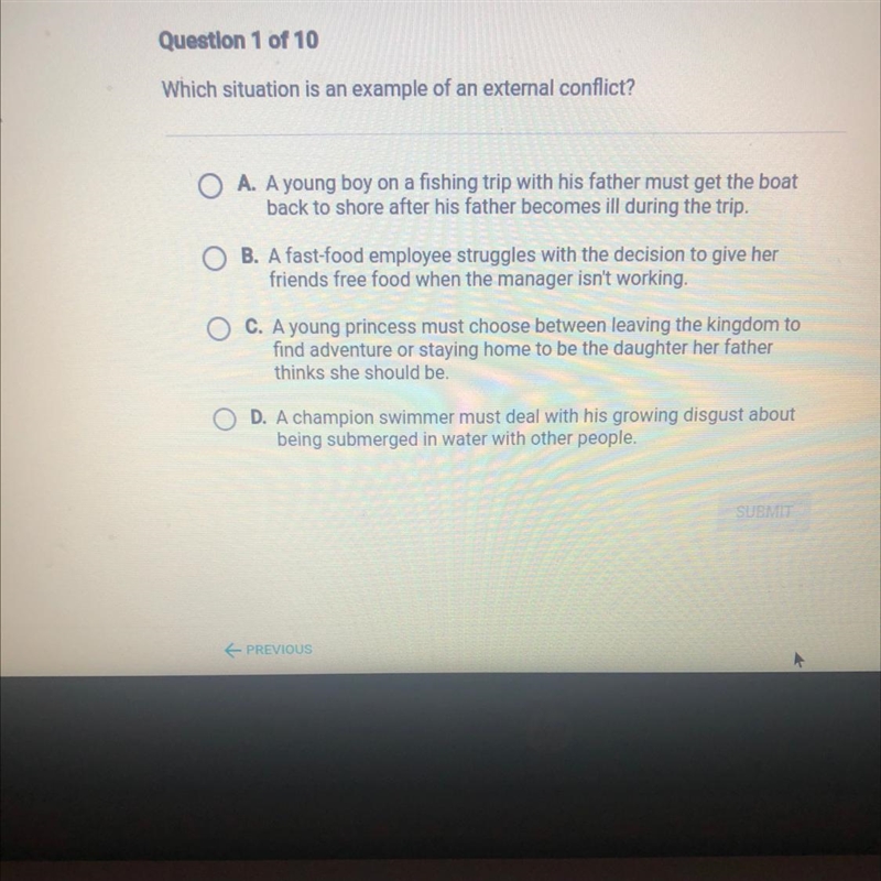 Which situation is an example of an external conflict-example-1