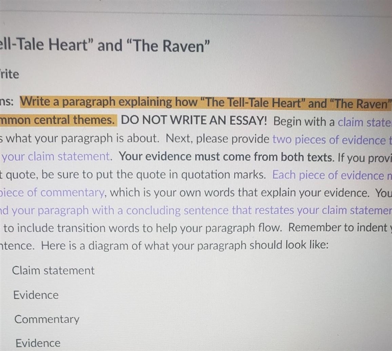 How are the tell tale heart and the raven have common central themes dont be childish-example-1