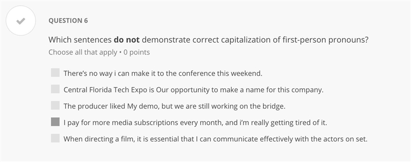 Which sentences do not demonstrate correct capitalization of first-person pronouns-example-1