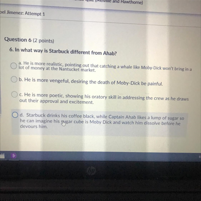 6. In what way is Starbuck different from Ahab?-example-1