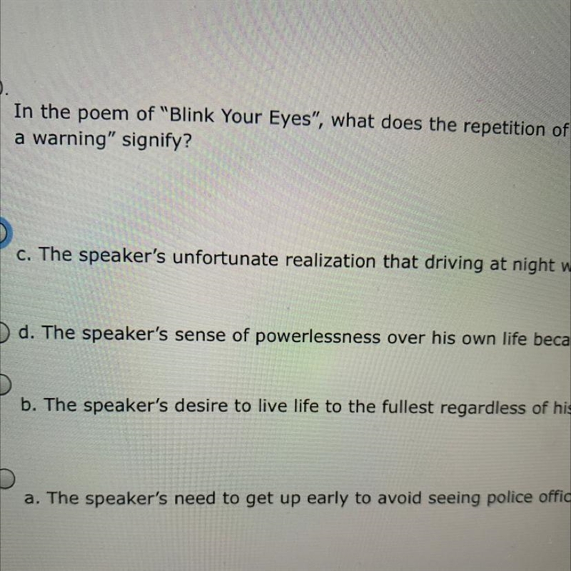 In the poem of "Blink Your Eyes", what does the repetition of the phrase-example-1