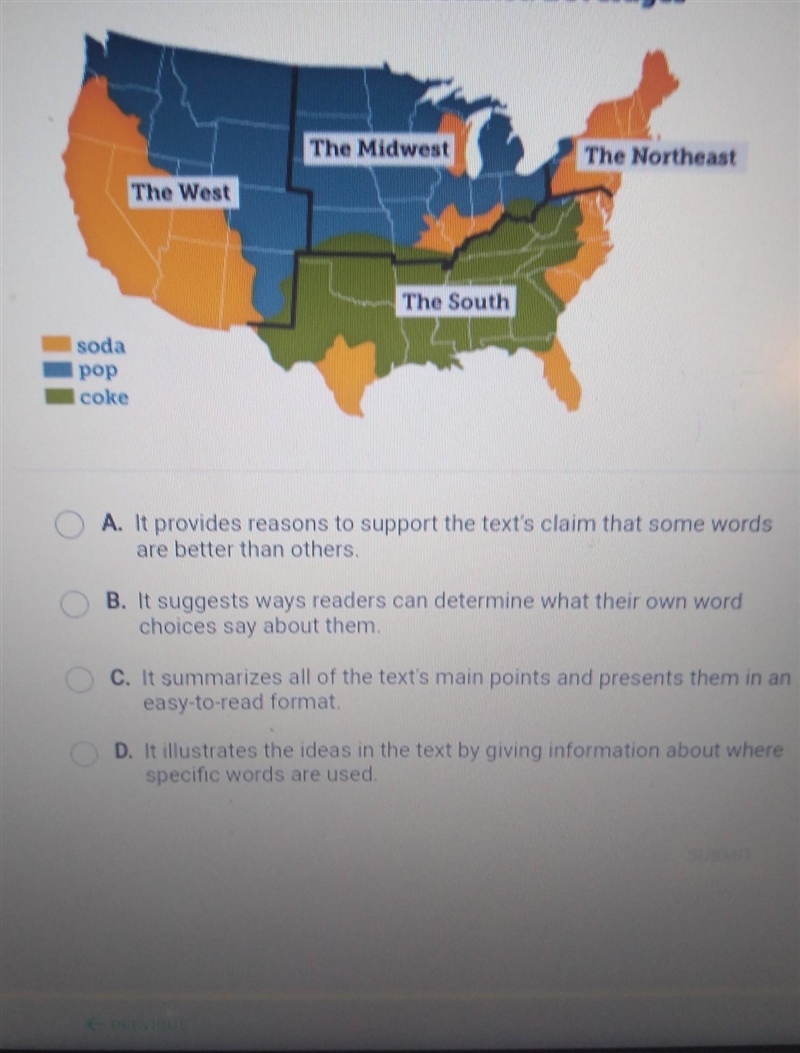 Which answer option best explains how the map enhances the meaning of the text? What-example-1