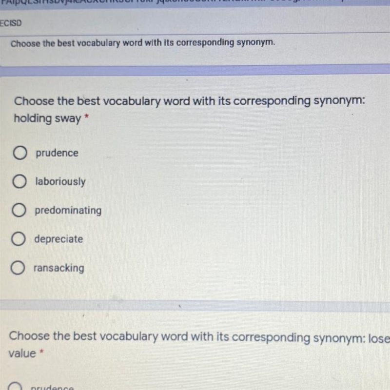 Choose the best vocab word with its corresponding synonym: holding sway-example-1