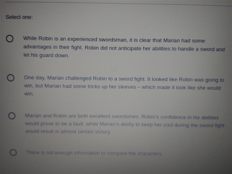 Which is the best example of useing compare/contrast to talk about robin and marian-example-1