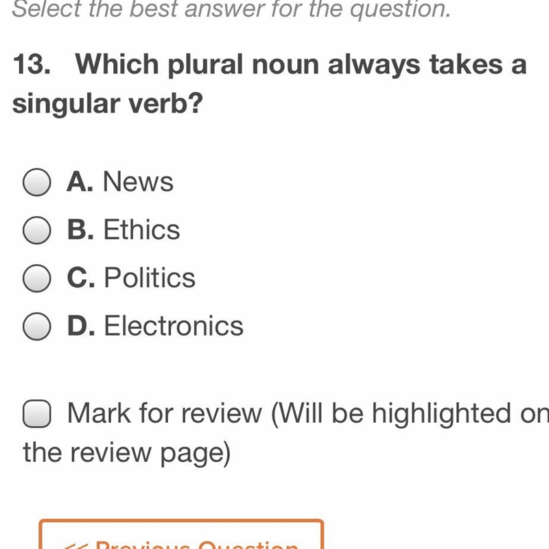 Which plural noun always takes a singular verb￼-example-1