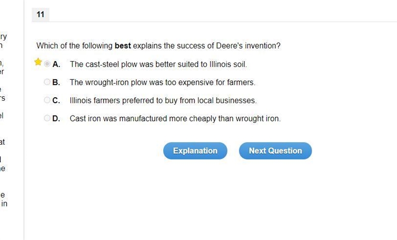 Which of the following best explains the success of Deere's invention? A. is the answer-example-1