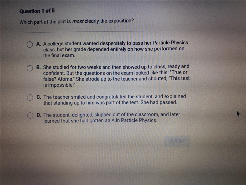 Which part of the plot is most clearly the exposition?-example-1