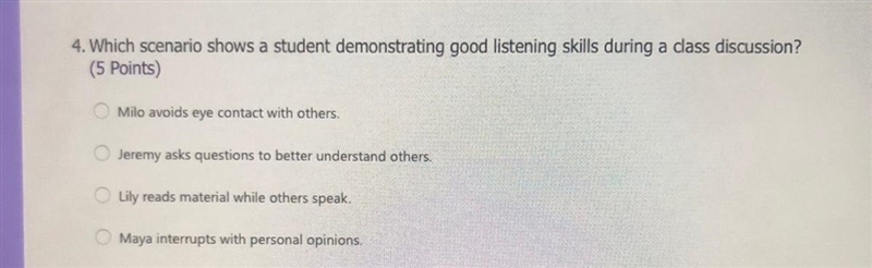 4. Which scenario shows a student demonstrating good listening skills during a dass-example-1