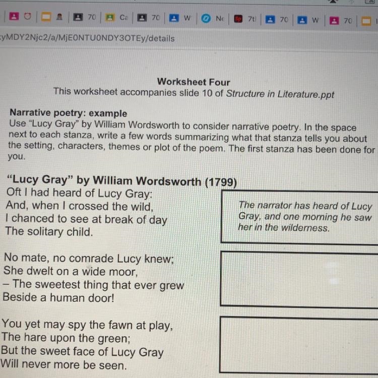 ☁️Lucy Gray Poem. please help me summarize the 2 boxes.☁️-example-1