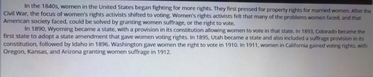 Based on this passage what can the reader in for about the woman suffrage movement-example-1