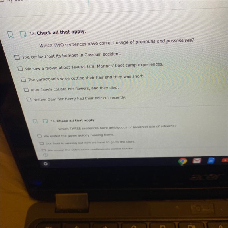 13 Which TWO sentences have correct usage of pronouns and possessives?-example-1