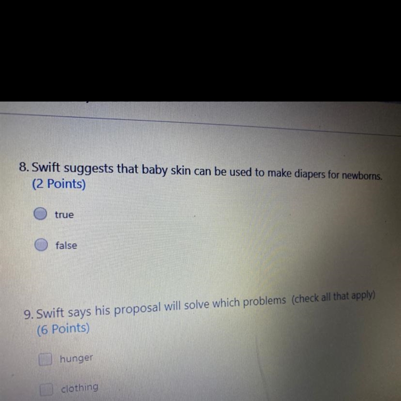 8. Swift suggests that baby skin can be used to make diapers for newborns. (2 points-example-1