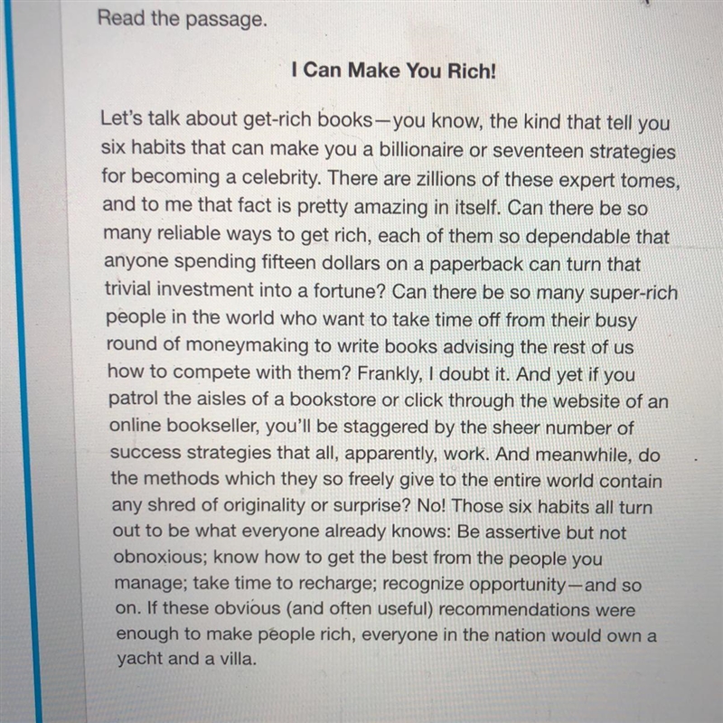 Read the passage from “I can make you rich!” How does the authors use of the phrase-example-1