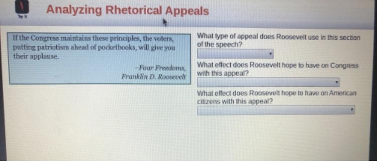 Fill in the blanks 1. Appeal to reason, appeal to credibility, apply to emotion 2. to-example-1