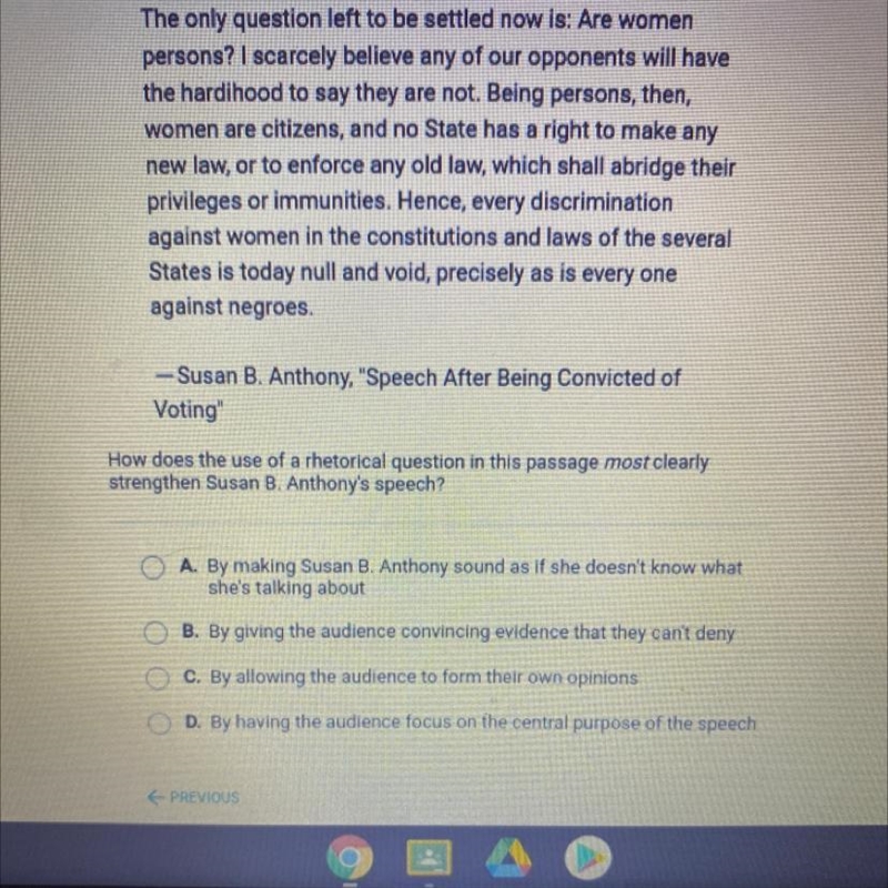 The only question left to be settled now is: Are women persons? I scarcely believe-example-1