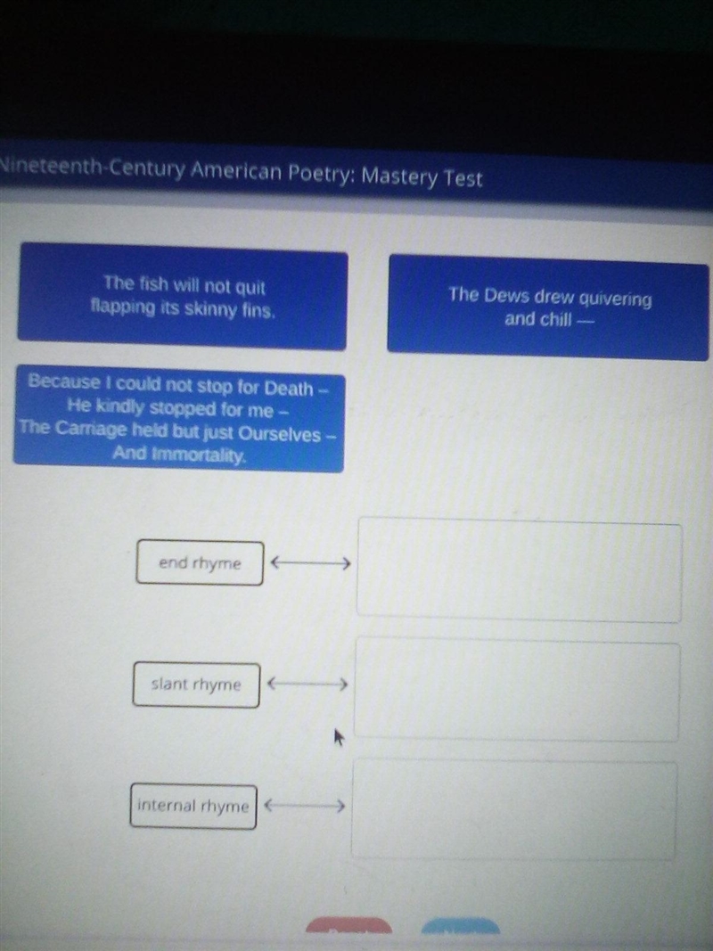 Match each excerpt from Emily Dickinson's "Because I Could Not Stop for Death-example-1