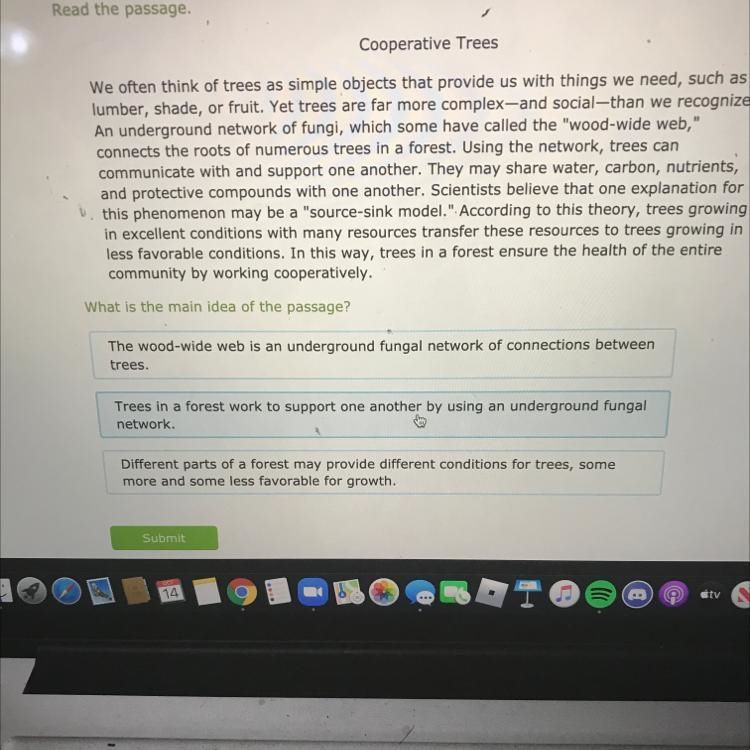 Answered Read the passage. 62. Cooperative Trees Time elapsed 02 25 We often think-example-1