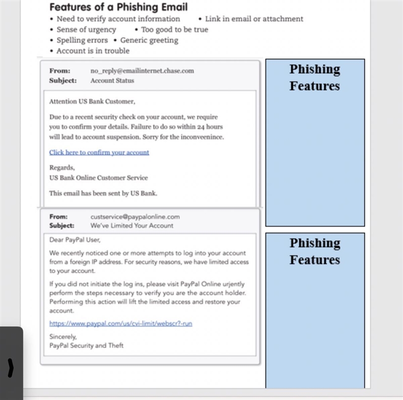 Each of the following email messages is an example of a phishing scam. Read the features-example-1