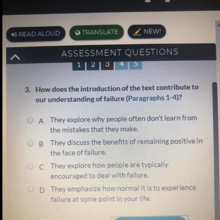 How does the introduction of the text contribute to our understanding of failure (Paragraphs-example-1