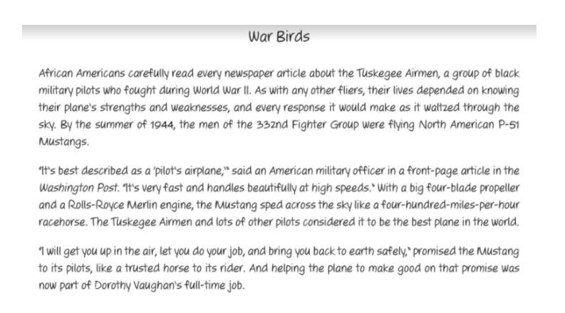 How does the section entitled War Birds contribute to the development of ideas in-example-1