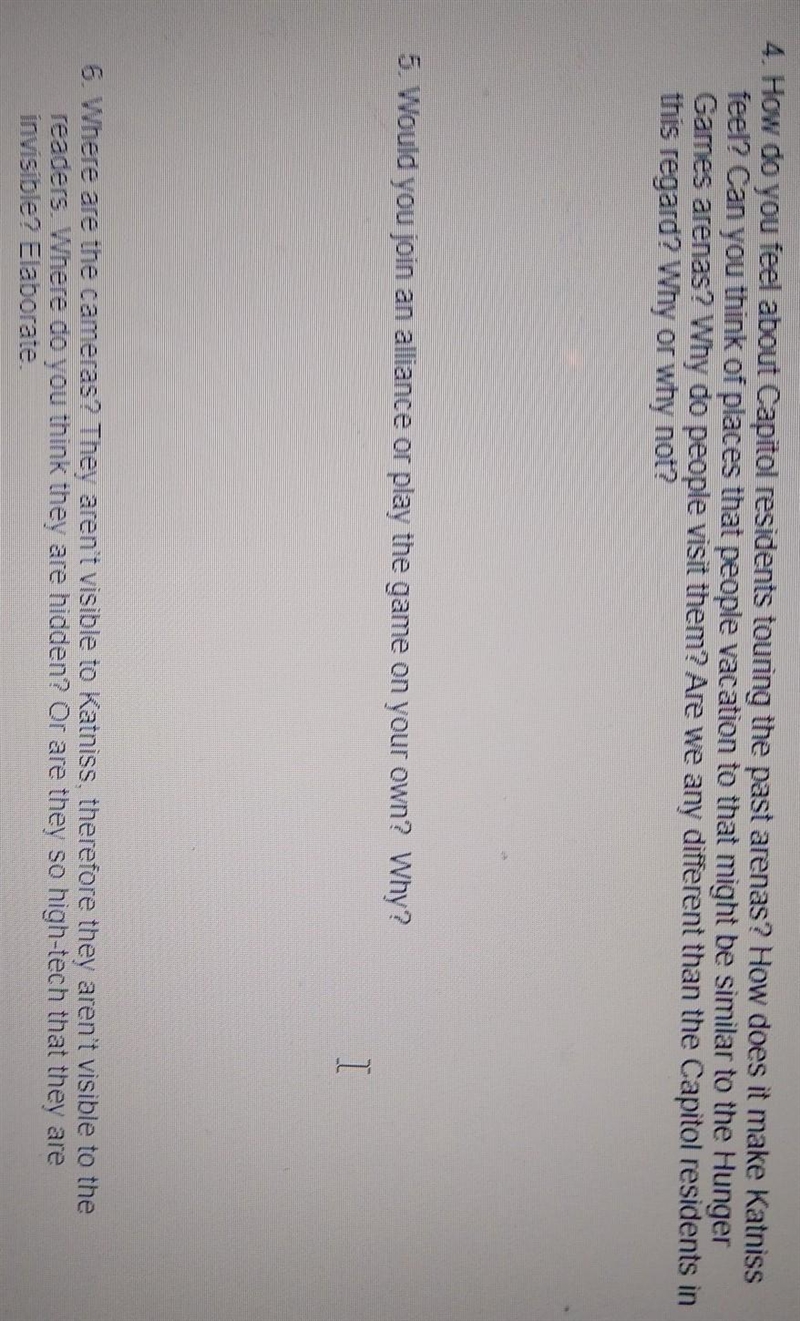 Please help me answer 4. 5. or 6. there all hunger game questions​-example-1