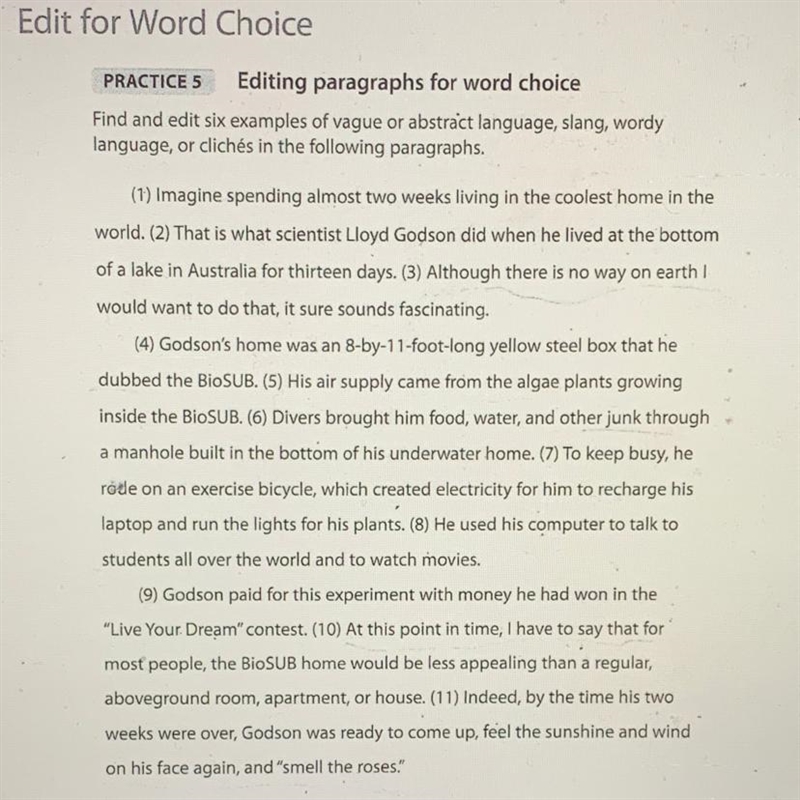 Edit for Word Choice PRACTICE 5 Editing paragraphs for word choice Find and edit six-example-1